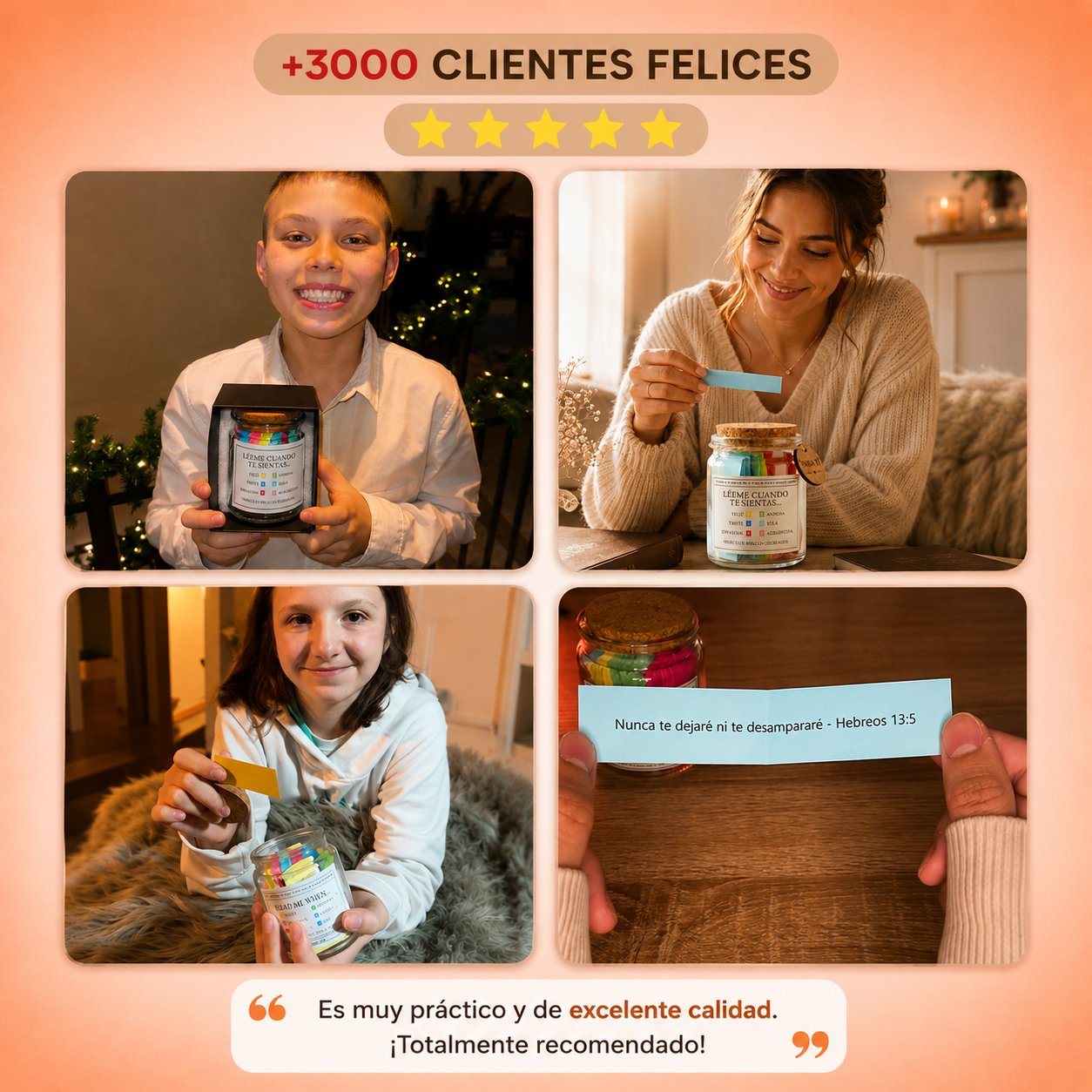Tarro de Versículos Bíblicos Hecho a Mano +90 Días Mensajes de Fe
