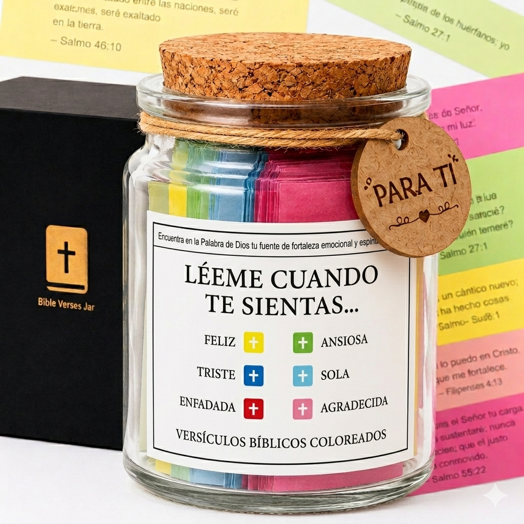 Tarro de Versículos Bíblicos Hecho a Mano +90 Días Mensajes de Fe